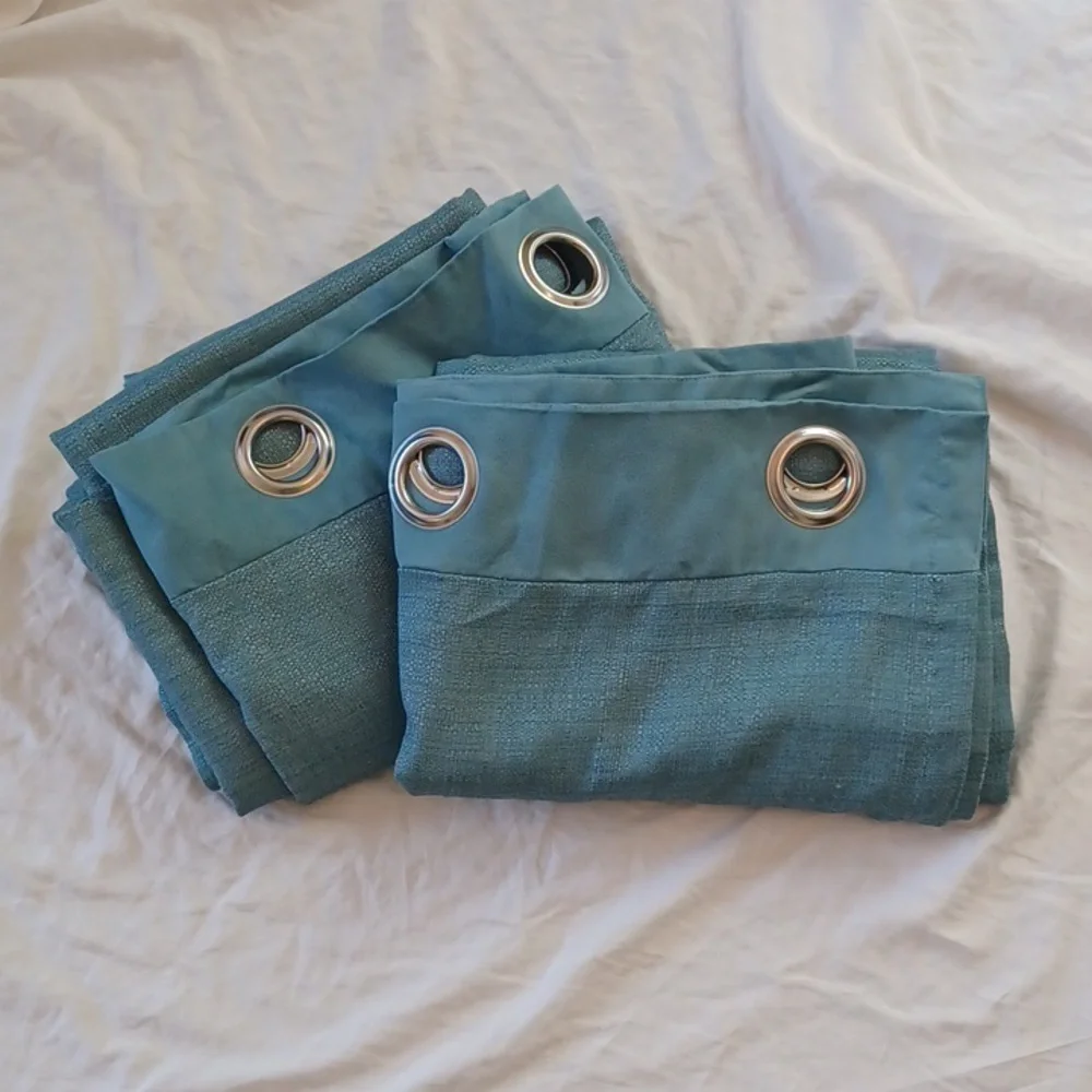 SET OF 2 Pier 1 Teal Floor Length Curtain Panels with Metal Grommets 54x85